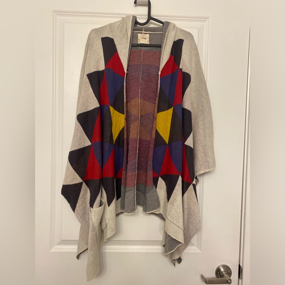 BILLABONG Official Women's Oversized Aztec Boho Hooded Poncho Sweater Sz Small